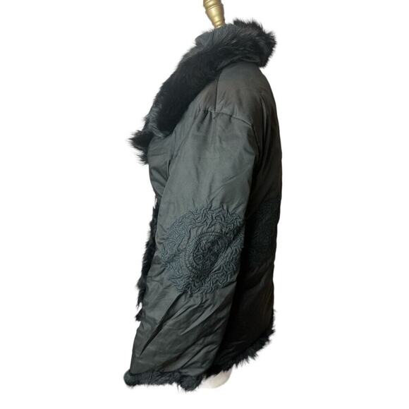 Vtg Gi & Jo Black Down Fill Fur Trim Lightweight Embroidered Jacket Women's S - Picture 2 of 8